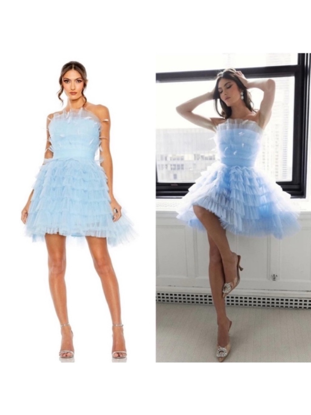 Mac Duggal | 20529 Feather Ruffle Strapless Tulle Fit And Flare Mini Dress New 4
